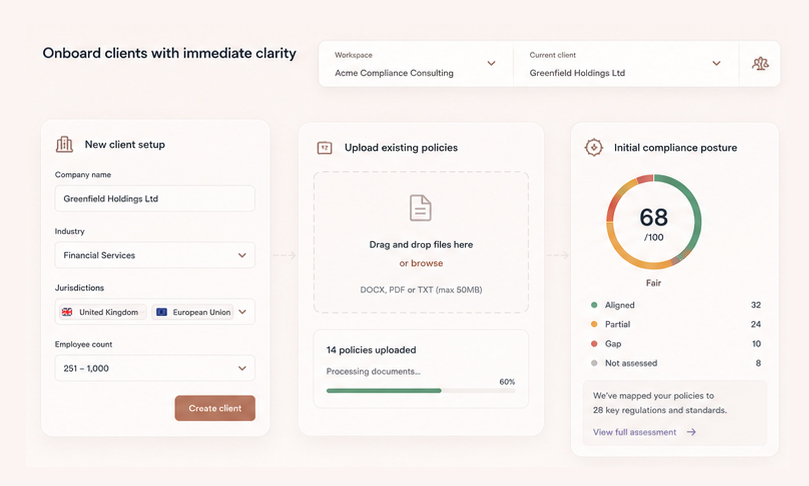 policyshift consultant portfolio client benchmarking dashboard
