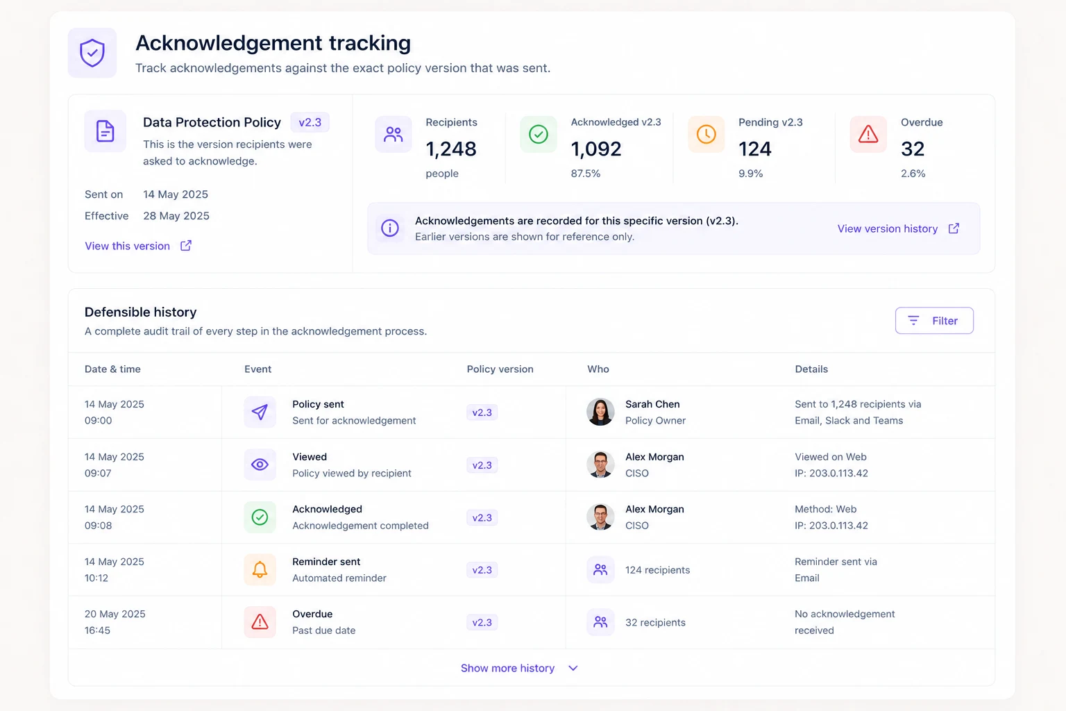 Audit-ready policy evidence dashboard